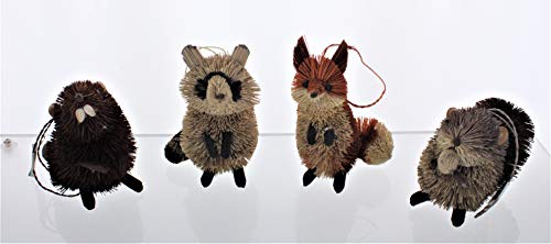 Kurt Adler S0706 3.5-6' Holiday Decorative Buri Woodland Animal Hanging Accessory Christmas Tree Ornament Set with String Hanger (4 Pack)