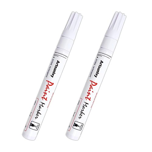 Artsunlvy White Paint Pens marking pens Permanent Markers - 2 Pack Oil Based Waterproof Markers for Tire, Rubber,Wood, Rocks, Metal, Canvas,Plastic, Dark Surface,Craft Art Supplies,Medium Point
