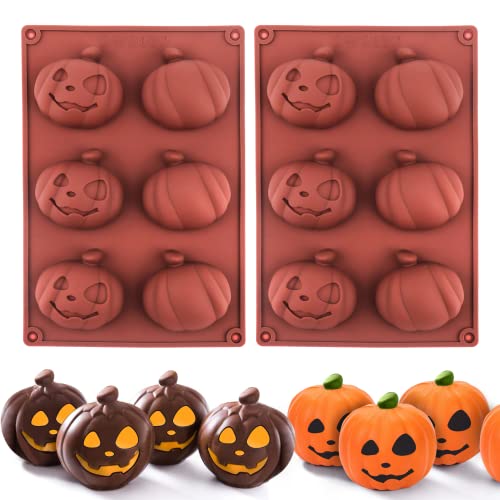 Halloween Molds Silicone for Hot Chocolate Bomb, 2 Pcs 6-Cavity Pumpkin Hot Cocoa Bomb Mold for Halloween Thanksgiving Fall Baking, Hot Chocolate Bombs, Cocoa Bomb, Cake Decoration, Jelly