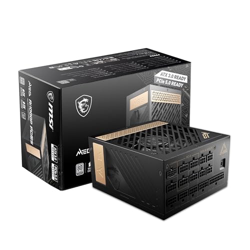 MSI MEG Ai1000P PCIE 5 & ATX 3.0 Gaming Power Supply - Full Modular - 80 Plus Platinum Certified 1000W - 100% Japanese 105°C Capacitors - Compact Size - ATX PSU