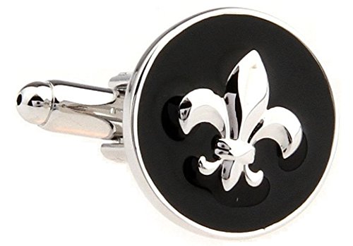 MRCUFF Fleur De Lis Raised Emblem Pair of Cufflinks in a Presentation Gift Box & Polishing Cloth