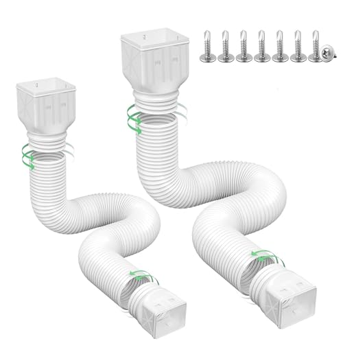 2 Pack Flexible Rain Gutter Downspout Extensions,Drain Downspout Extender,Gutter Extension Flexible,Down Spout Drain Extension Pipes,Extendable from 21 to 60 Inches (White)