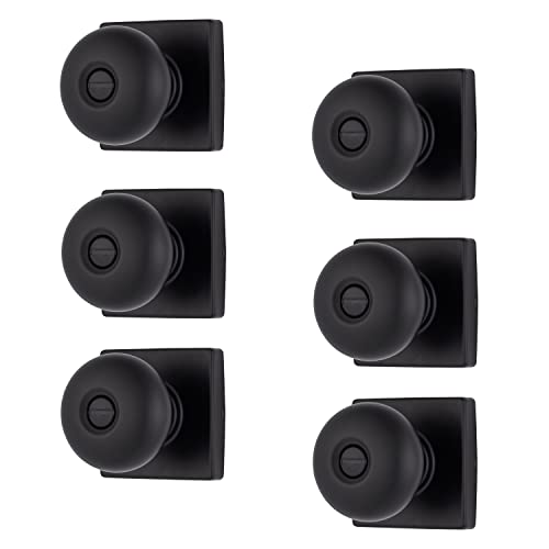 BRINKS – 6-Pack Matte Black Contemporary Square Bedroom Privacy Door Knob – Privacy 6 Pack Matte Black Bed and Bath Plate Doorknob