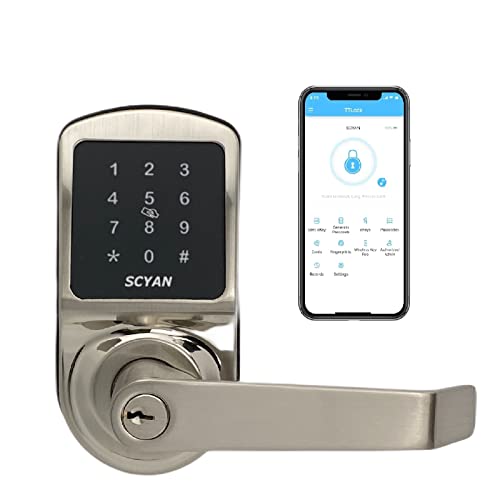 Smart Door Lock, Keyless Entry Door Lock, SCYAN X2 Handle Lock with Touchscreen Keypad Access, Auto Locking, for Home, Airbnb Rental House, Satin Nickel