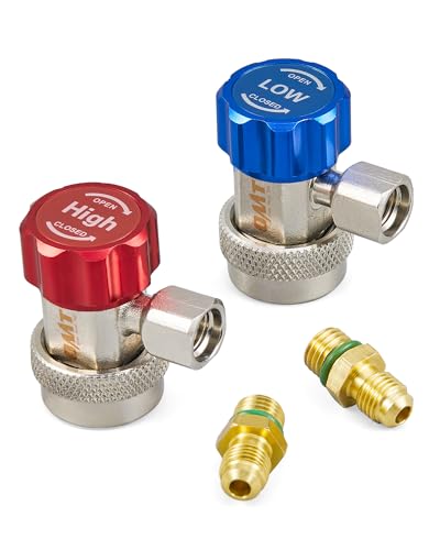 Orion Motor Tech R134a Quick Coupler Adapter, Adjustable R134a Adapters and AC Hose Fittings, HP and LP Connectors for R134a Car AC System Evacuation Recharging and More, 1/4' Flares, Set of 2