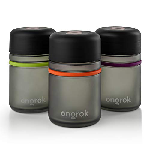 ONGROK Glass Storage Jar, 180ml, 3 Pack, Color-Coded Airtight Glass Containers, UV Air Proof Herb Jar to Stash Goods with Care with Child Resistant Lid