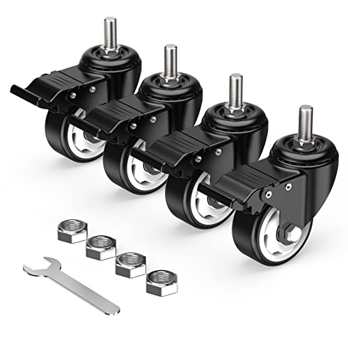 HOLKIE Caster Wheels 3 inch Total Locking Stem Casters, 3/8' -16 x 1' (Stem Diameter 3/8', Stem Length 1') Threaded Stem Casters Swivel Casters Set of 4 Heavy Duty Castors Black