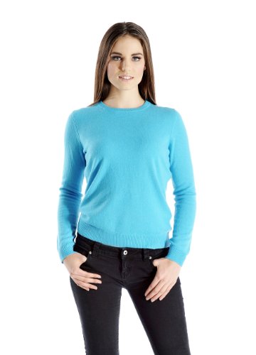Cashmere Boutique: Women's 100% Pure Cashmere Crew Neck Sweater (Color: Periwinkle Blue, Size: Large)