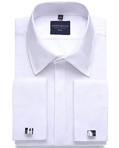 Alimens & Gentle Men's Dress Shirts French Cuff Long Sleeve Regular Fit (Color: White; Size: 18' Neck,34'/35' Sleeve)