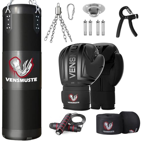 Vensmuste Punching Bag for Adults, 4FT Oxford Heavy Boxing Bag Set, Punching Bag with 12OZ Boxing Gloves, Chains, Hand Wraps, etc. Suitable for MMA Karate Kickboxing Boxing - Unfilled