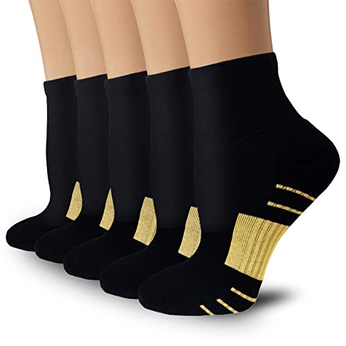 Copper Ankle Compression Socks for Women & Men - Plantar Fasciitis Arch Support Running Socks for Athletic Small-Medium