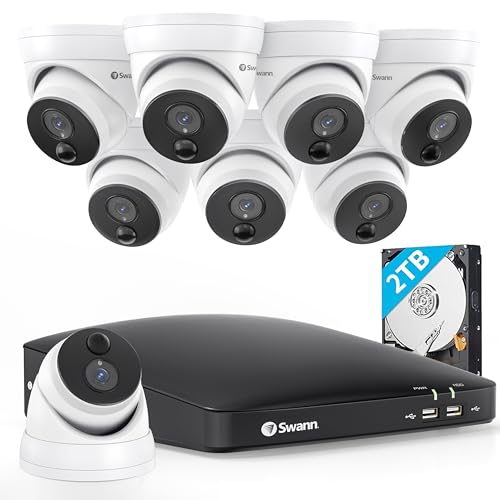 Swann Security Camera System with 2TB Storage, 4K Ultra HD 8 Channel Wired DVR with 8 Dome Cameras, Night Vision, Weatherproof, True Detect Heat Sensing, 24/7 Recording for Indoor Outdoor Home,5680