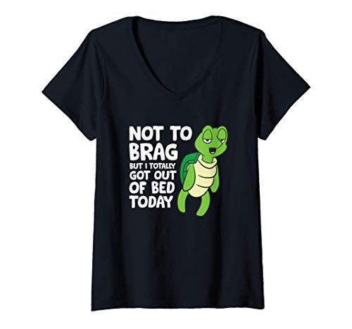 Womens Sea Turtle Not To Brag But I Totally Got Out Of Bed Today V-Neck T-Shirt