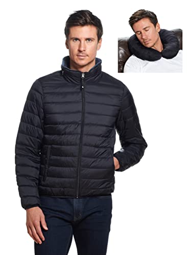 Weatherproof Mens Puffer Jackets - Packable Travel Neck Pillow Black Alternative Down Puffer Jacket Men (Black, XL)