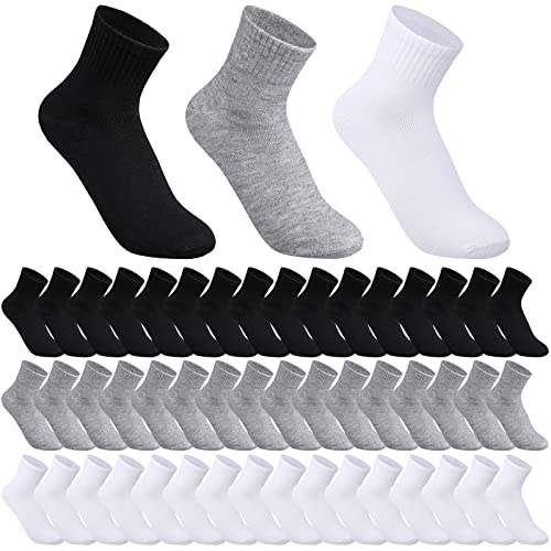 Tarpop 48 Pairs Men Quarter Ankle Socks Athletic Socks Moisture Wicking Bulk Crew Casual Sports(Black, White, Gray)