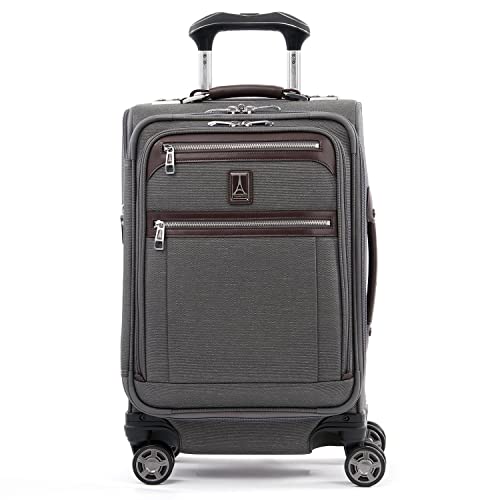 Travelpro Platinum Elite Softside Expandable Carry on Luggage, 8 Wheel Spinner Suitcase, USB Port, Laptop and Tablet Sleeves, Men and Women, Vintage Grey, Carry On 20-Inch
