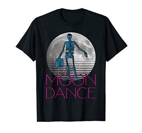 Skeleton Moondance with Vintage Retro Boombox in Moonlight T-Shirt
