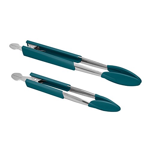 Rachael Ray Lil' Huggers Dishwasher Safe Lazy Locking Cooking Tongs / Salad Serving Tools / Multi Purpose - 2 Piece, Marine Blue