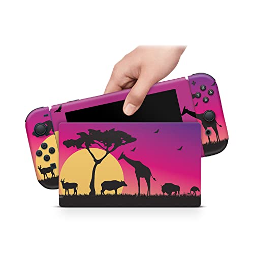 ZOOMHITSKINS Compatible with Nintendo Switch Skin Cover Safari Africa Zoo Nature Jungle Animal Lion Elephant Giraffe King 3M Vinyl Decal Sticker Wrap, Made in The USA