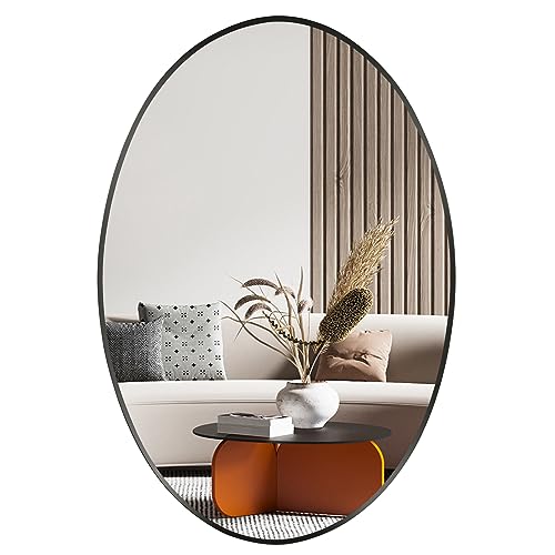 JENBELY Oval Wall Mirror, 20'x28' Black Oval Vanity Mirror, Bathroom Mirror of Metal Frame, Home Decorative Wall Mounted Mirror for Bathroom, Living Room, Entryway, Vanity