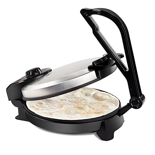 CucinaPro Electric Tortilla Maker - 10' Pitas, Chapati, Roti, Flatbread, Non-Stick Cooking Plates with Ready Light and Cord Wrap