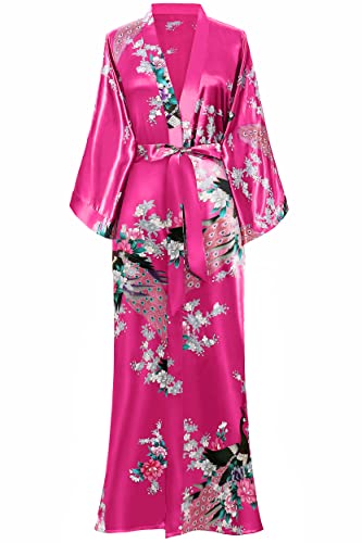 BABEYOND Women's Kimono Robe Long Robes with Peacock and Blossoms Printed Kimono Nightgown
