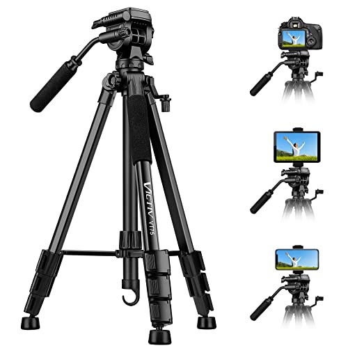 Tripod, 73 inch Tripod for Camera with Fluid Head, Tall Camera Stand Tripod Heavy Duty with Tablet & Phone Mount, Professional DSLR Tripod for Cell Phones, Spotting Scopes,Webcam, Complete Unit Tripod