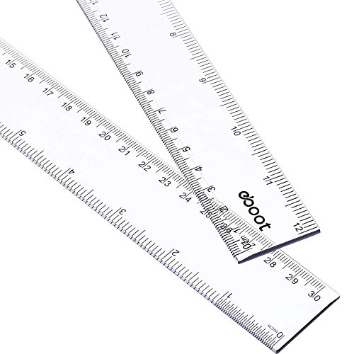 EBOOT 2 Pack Plastic Ruler Straight Ruler Plastic Measuring Tool for Student School Office (Clear, 12 Inch)