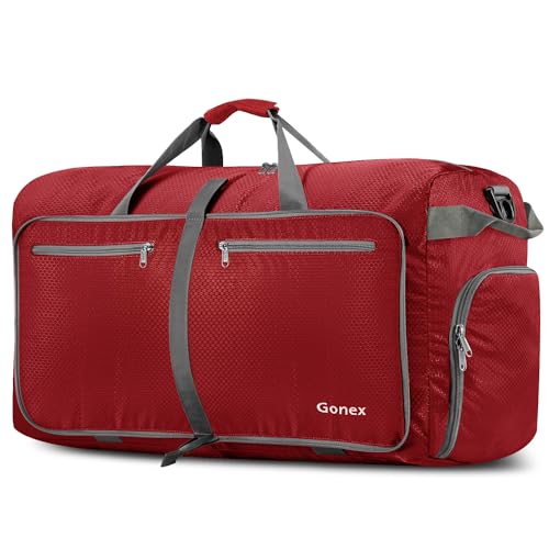 Gonex 150L Large Foldable Travel Duffle Bag with Shoes Compartment, Packable Lightweight Water Repellent Duffel Bag for Camping Gym Weekender Bag Red