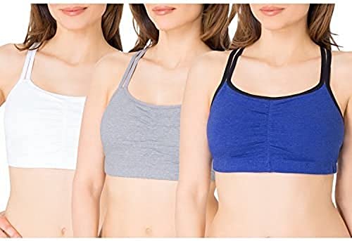 Fruit of The Loom Womens Spaghetti Strap Cotton Pull Over 3 Pack Sports Bra, Navy Heather/White/Grey Heather, 40