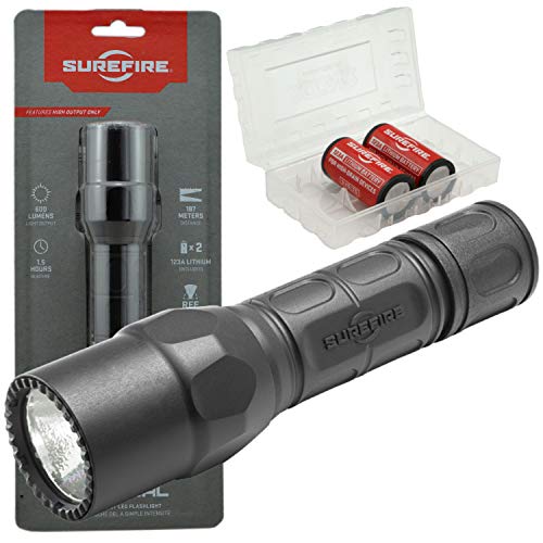 SureFire G2X Tactical 600 Lumen EDC Flashlight Bundle with 2x Extra SureFire CR123A and Lightjunction Battery Case (Black)