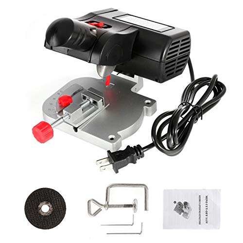 Mini Miter Saw Electric Power Table Saw Benchtop Cut-Off Chop Saw Max 45 Degree Cutting for Crafts Miniatures Metal Wood Plastic Compound Cutter