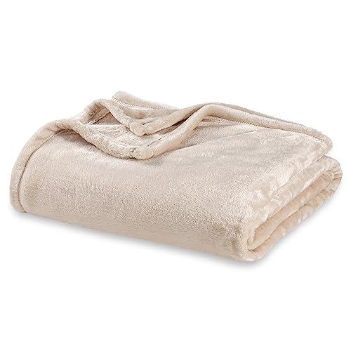 Berkshire Blanket Classic VelvetLoft Solid Bed Blanket,Queen Size Bed Blanket,Lightweight Soft Fuzzy Plush Blanket for Bed and Couch,Grain,90x90 Inches