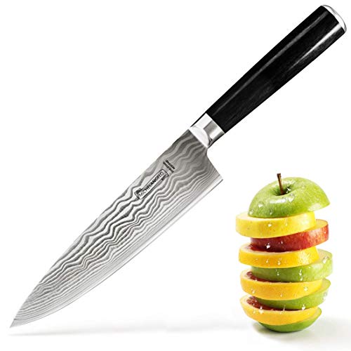 MICHELANGELO Professional Chef Knife 8 Inch Pro, German High Carbon Stainless Steel with Ergonomic Handle, Japanese Knife, for Kitchen - Inch, Etched Damascus Pattern