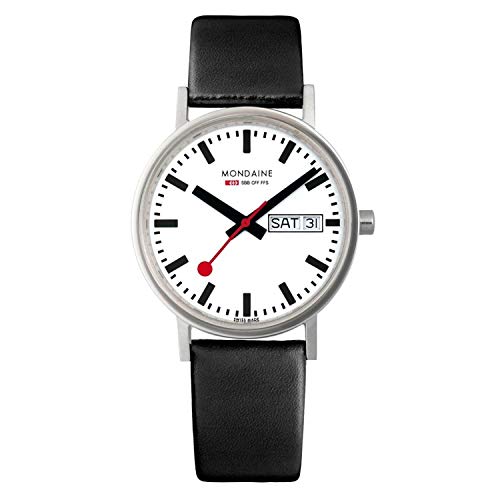 Mondaine Classic A667.30314.11SBB Mens and Womens Watch 36mm - Official Swiss Railways Wrist Watch Day and Date Black Leather Strap 30m Waterproof