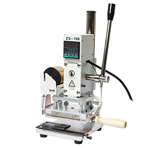 ZONEPACK ZS-100 Digital Embossing Machine with Stamping Letter Hot Foil Stamping Machine Manual Tipper Stamper Heat Press Machine for PVC Leather Pu and Paper Stamping with Paper Holder(Only Machine)
