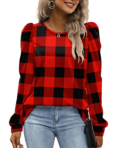 Tunic Tops For Leggings for Women Long Sleeve Shirts Comfy Sweatshirt Plaid Red XL