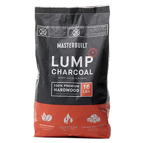 Masterbuilt Premium Hardwood Lump Charcoal for Gravity Series Charcoal Grill and Smokers, Compatible with All Barrel, Kamado, and Kettle Grills, 1 Pack, 16LB