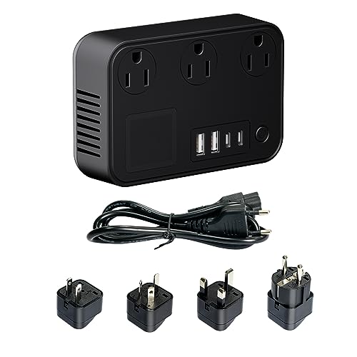 220v to 110v Converter with 2 Type-C 2 USB 3 AC 300W Power Converter Adapter Combo Voltage Converter US to Europe UK AU Asia 150+ Countries Universal Travel Adapter F,C,G,I,A and Storage Bag Included