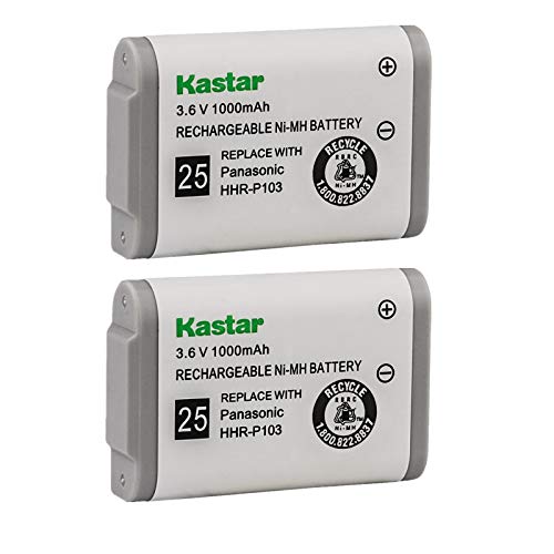 Kastar HHR-P103 Battery (2-Pack), Type 25, NI-MH Rechargeable Battery 3.6V 1000mAh, Replacement for Panasonic HHR-P103 / P-P103, AT&T, GE, Vtech Cordless Phone (Detail Models in The Description)
