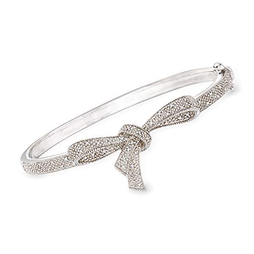 Ross-Simons 0.15 ct. t.w. Diamond Bow Bangle Bracelet in Sterling Silver. 7 inches