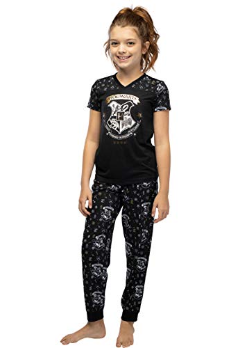 Harry Potter Hermione Hogwarts Crest Athletic Jogger Pajama 2pc Set, Black, 7/8