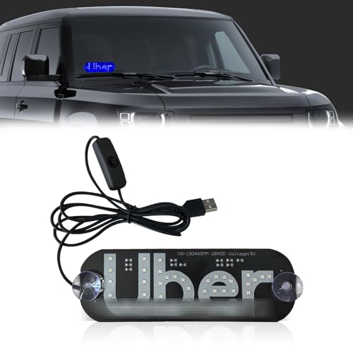 Led Light Signs for Car, Glow LED Sign for Car Windshield, Led Car Sign Decal Stickers with USB Plug, Suction Cups Cab Indicator Light for Car Window, Unversal Car Accessories Fit All Cars (Blue)