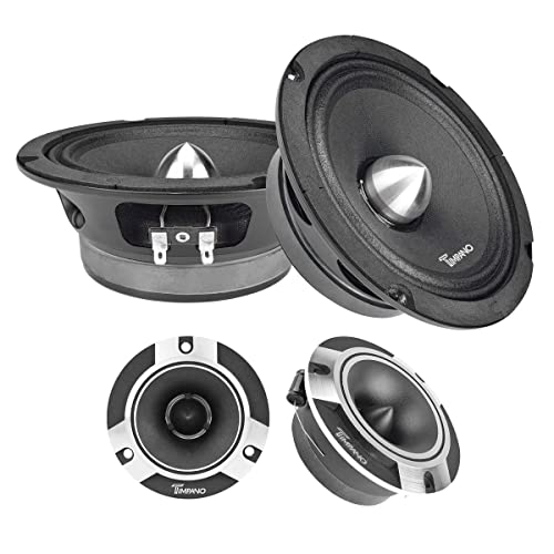 Timpano 1500 W Bundle with 2X 6.5 TPT-MR6-4 Bullet Midrange Speaker 500 Watts 4 Ohm + 2X TPT-ST2 3.5' 250 Watts Peak Super Tweeters for Car Audio Systems (2 Speakers, 2 tweeters)