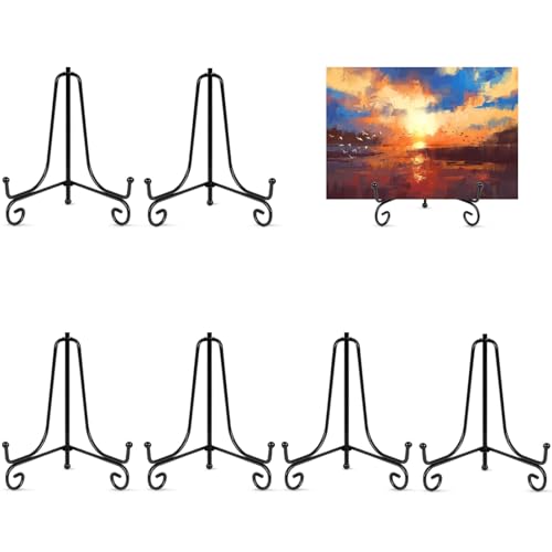 vivinin 6 Pack Plate Stands For Display, Plate Holder 5 Inch, Picture Frame Stand of Metal, Frame Holder Stand and Artworks, Small Easel Stand for Book, Tabletop Art, Picture, Photo and Platter