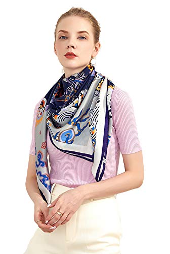 Grace Scarves 100% Silk Scarf, Extra-Large, Emperor's Gazebo, Dark Blue