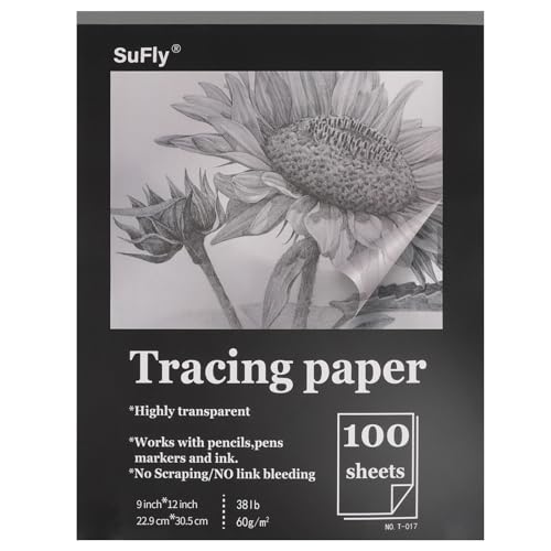 Tracing Paper 8.5x11 inch, 100 Sheets Transparent Vellum Paper for Tracing Pads, 38lb/60gsm Translucent Tracing Paper for Pencil, Marker and Ink - Trace Images, Sketch, Preliminary Drawing, Overlays.