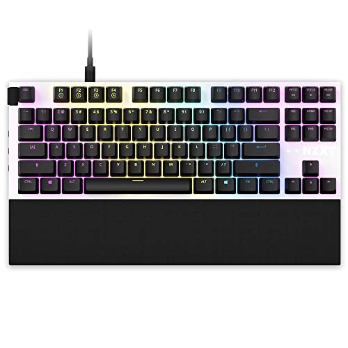 NZXT Function TKL – Tenkeyless USB Gaming Keyboard – Gateron Red Mechanical Switches: Linear, Fast, and Quiet – Hot-Swappable – RGB Backlit – Aluminum Top Plate – Wrist Rest – White