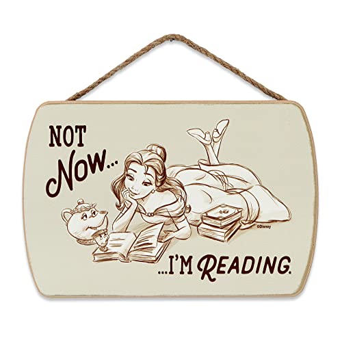 Disney Beauty and the Beast Belle Hanging Wood Wall Decor - Not Now I'm Reading - Cute Belle Sign for Kids' Bedroom or Play Room