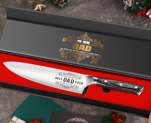 Funistree Gifts for Dad Men Christmas, Dad Birthday Gift from Daughter Son, 8 inch Pro German 1.4116 Chef Knife, Kitchen Knife Gift Set for Best Dad Father, Christmas Stocking Stuffers
